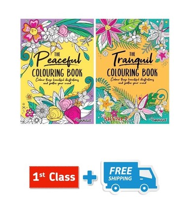*NEW EDITION**  2 X COLOURING BOOK SET mindfulness peace tranquil Colour Therapy