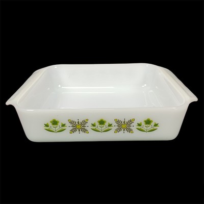 Anchor Hocking Fire-King Vintage Ovenware 435 8in Square #7 Flowers Made in USA