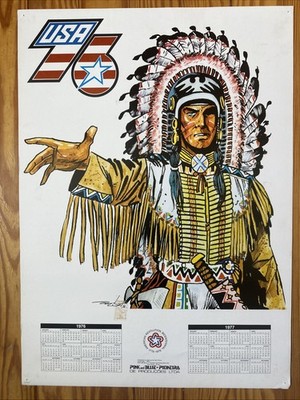 USA 76 Native American Vintage BICENTENNIAL Poster 1976 Marcus de Sant Anna