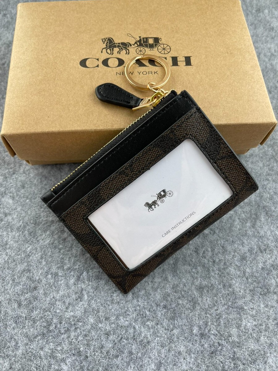 COACH Signature 88208 Mini Skinny Id Case Crossgrain Leather Brown