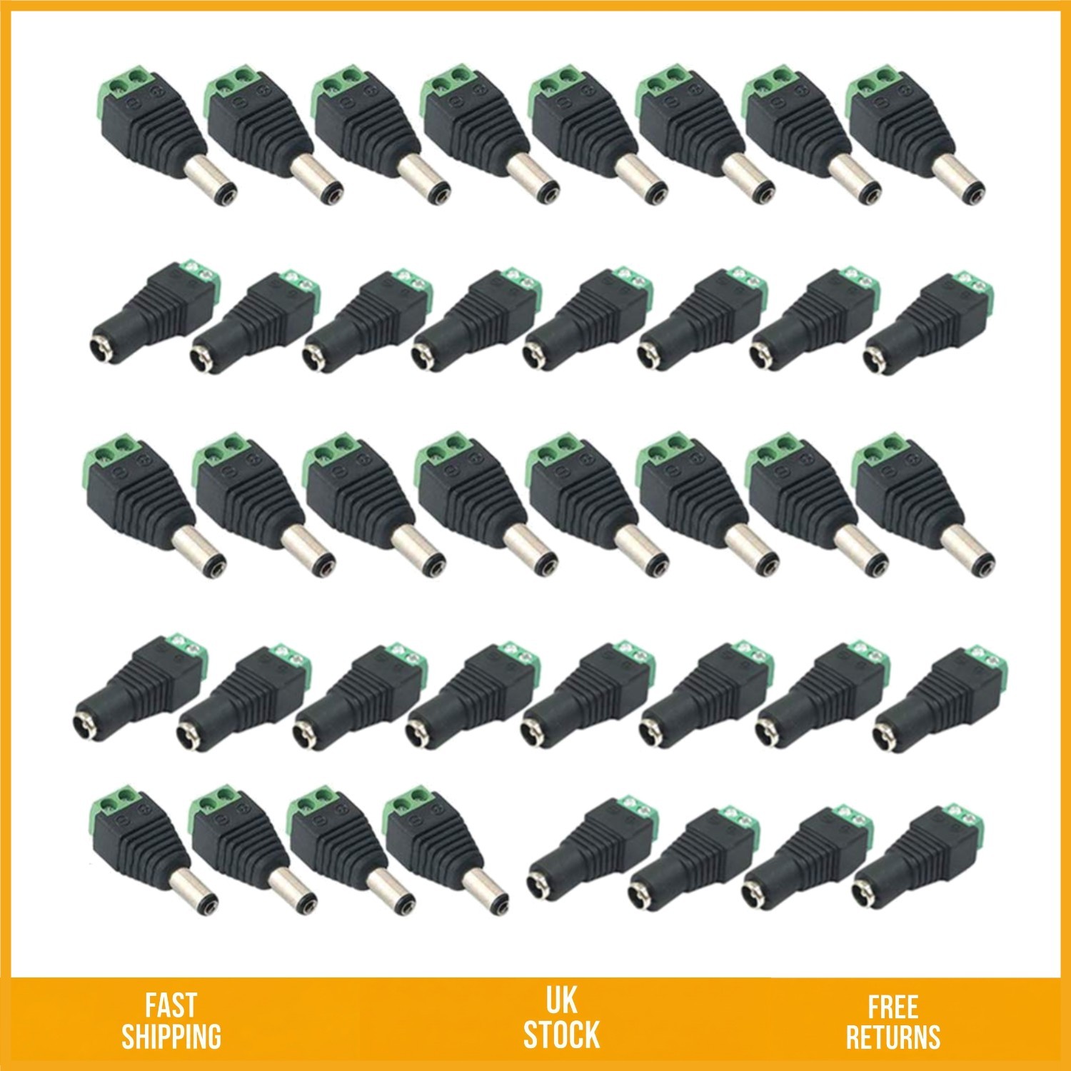Durable DC Power Terminal Screw Jack Connector for CCTV LED 5.5x2.1mm 20Pairs