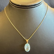 14K YELLOW GOLD - OVAL STAR CUT BLUE TOPAZ PENDANT NECKLACE - L 18''