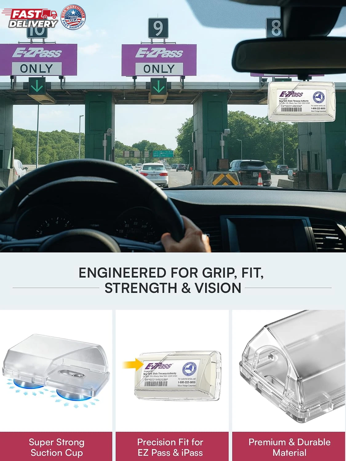 EZ Pass Holder for Windshield: Toll Tag Transponder 1-Pack, Clear - product detail image 3