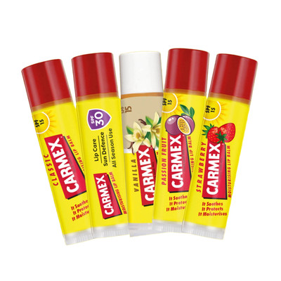 Carmex Lippenbalsam Classic Strawberry Tropical Passionruit Vanilla 4,25g 5er Set