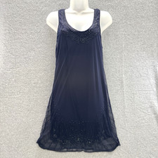 American Eagle Beaded Mesh Racerback Dress Sz S Navy Hoco Y2K Boho Festival
