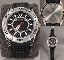 Bulova Men's Precisionist 300 MM Watch Black Carbon Fiber WORKING! New Battery