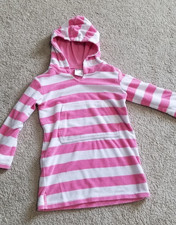 Girls 4/5 Swimsuit Cover-Up Pink White Striped Hooded Pullover