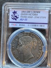 Queen Victoria1844 Crown, Star Stops, S3882, Graded AU55 / NEF