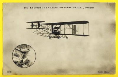 cpa Frankreich 1910 Luftfahrt Villacoubley ? Der Graf von Lambert auf BIPLAN WRIGHT