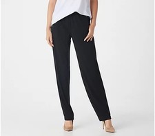 Susan Graver Petite Liquid Knit Straight-Leg Pants Black L New