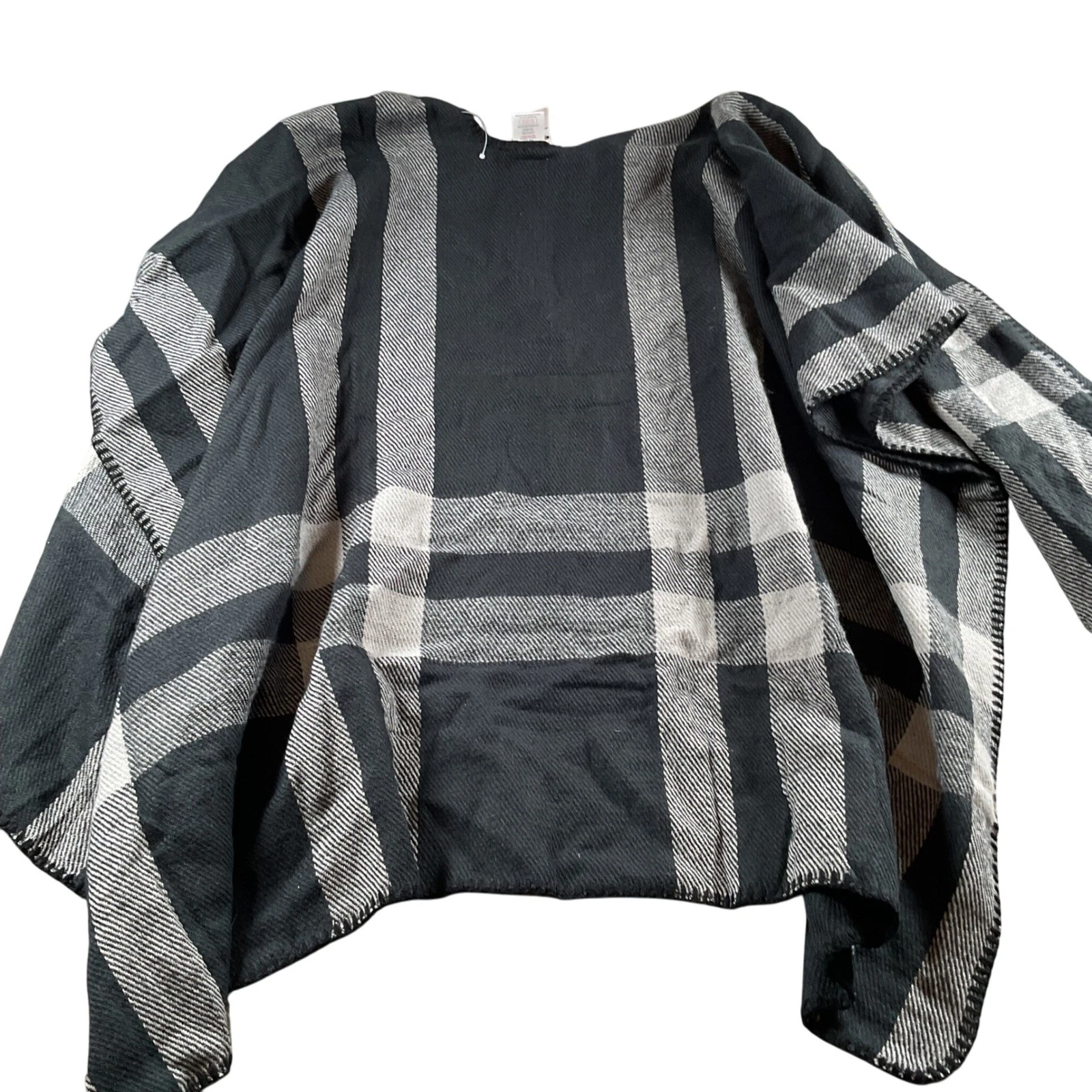 NEW. Woolrich Reversible Black Plaid Cape Shawl Blanket One Size
