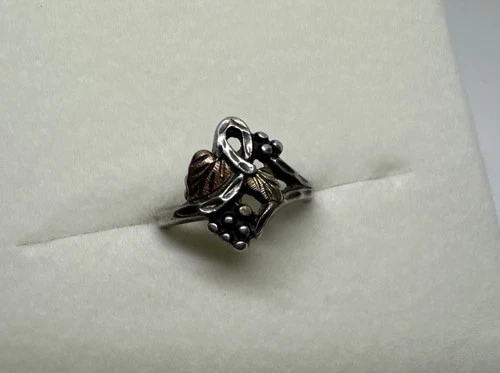 Vintage Black Hills Sterling Leaf Silver & 12k Rose Yellow Gold Ring Size 4.75