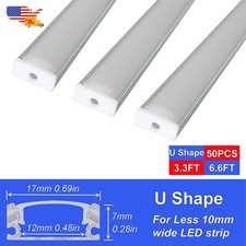 3.3FT/1M U-Channel Led Aluminum Channel Holder 50 Pack With Cover For Led Strip