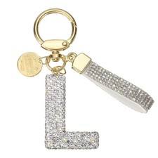 Initial Letter Keychain Cute Letter-L Sparkly Rhinestone Key Chain Charm White