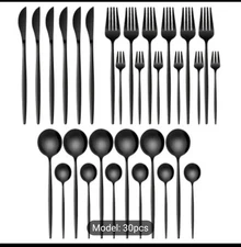 30-Piece Matte Black Silverware Set Stainless Steel Flatware Cutlery Kitchen