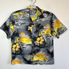 Kalena Fashions Hawaiian Shirt Men's XL Gray Yellow Floral Tropical Surfer Beach