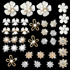 36 PCS Pearl Flower Rhinestone Buttons, Wedding Rhinestone Button Pearl Brooch E