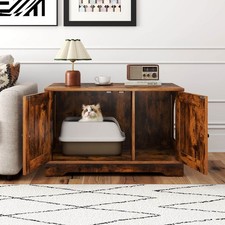 Cat Litter Box Enclosure Furniture w/Double Doors Divider Side Entry for Cats