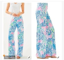 Lilly Pulitzer Lorena Sink Or Swim Wide Leg Breezy Palazzo Pants Pink Blue Small