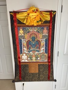 HUGE Akshobhya Wisdom Buddha Thangka Tibetan Buddhist Brocade Dhyani