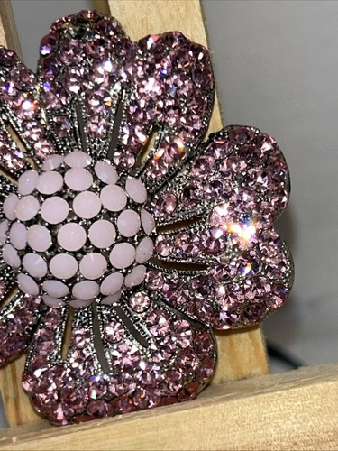 Pink and Light Pink Colored Crystals and Rhinestones Flower Brooch or Pin - Picture 5 of 10