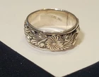 Vintage Native American Sterling Silver Repousse Floral Design Ring Size 9