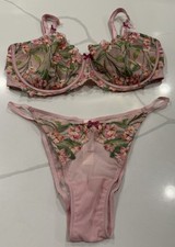 Victoria  s Secret DREAM ANGELS Bra  Panty Set Pink Floral 38DD/Large NWT