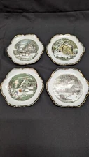 Vintage Currier And Ives Porcelain Winter American Homestead Plate Set of 4