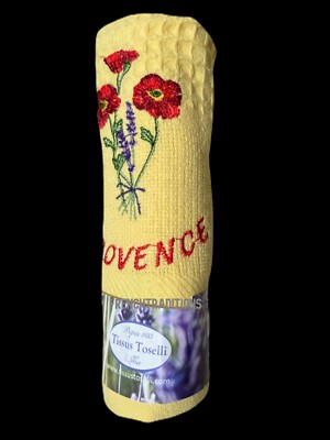 Waffle-Weave Towel Provence Poppies & Lavender Yellow - Made in France