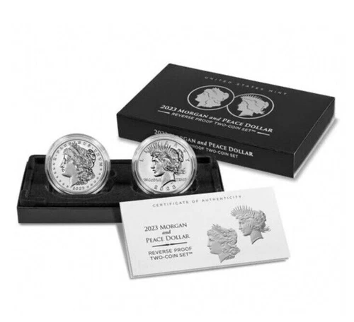 Morgan and Peace Silver Dollar 2023 Two Coin Reverse Proof Set  - Ready To Ship