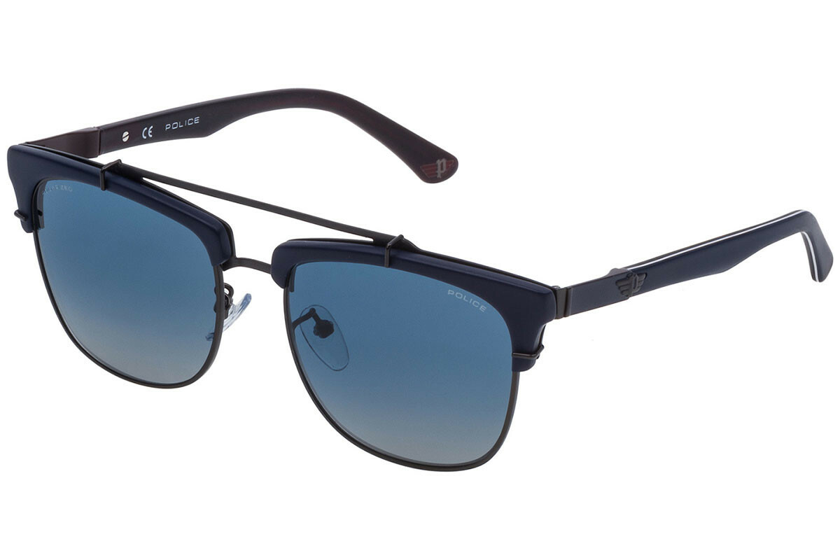 NWT Police Sunglasses BLOCK 2 SPL494 627Z Gunmetal / Blue