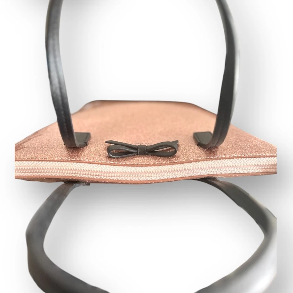 Kate Spade Rose Gold Glitter Small Tote Bag Sparkle Bow Accent Purse Handbag - Image 2 of 4
