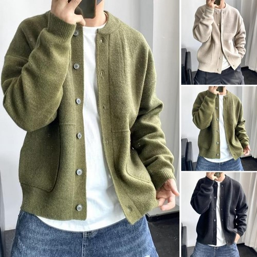 Japanese Style Men's Cardigan Sweater Knitted Top Round Neck Jacket Simple... - Bild 21 von 26