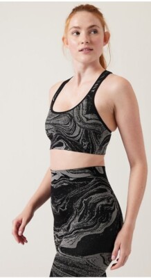 Athleta Aurora Shine Bra A-C Black Silver Shine Size Small Sparkle Sports Bra