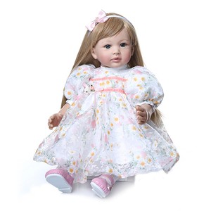 24/"Silicone Reborn Baby Doll Lifelike Toddler Girl Long Hair Dress Festival Gift
