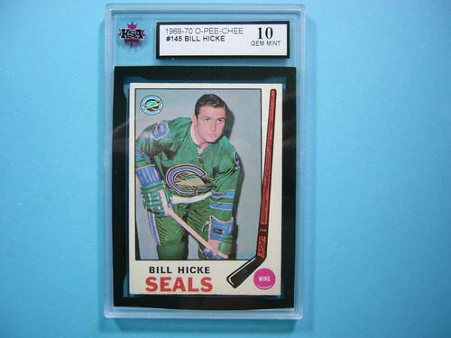1969/70 O-PEE-CHEE NHL HOCKEY CARD #145 BILL HICKE KSA 10 GEM MINT SHARP+ OPC