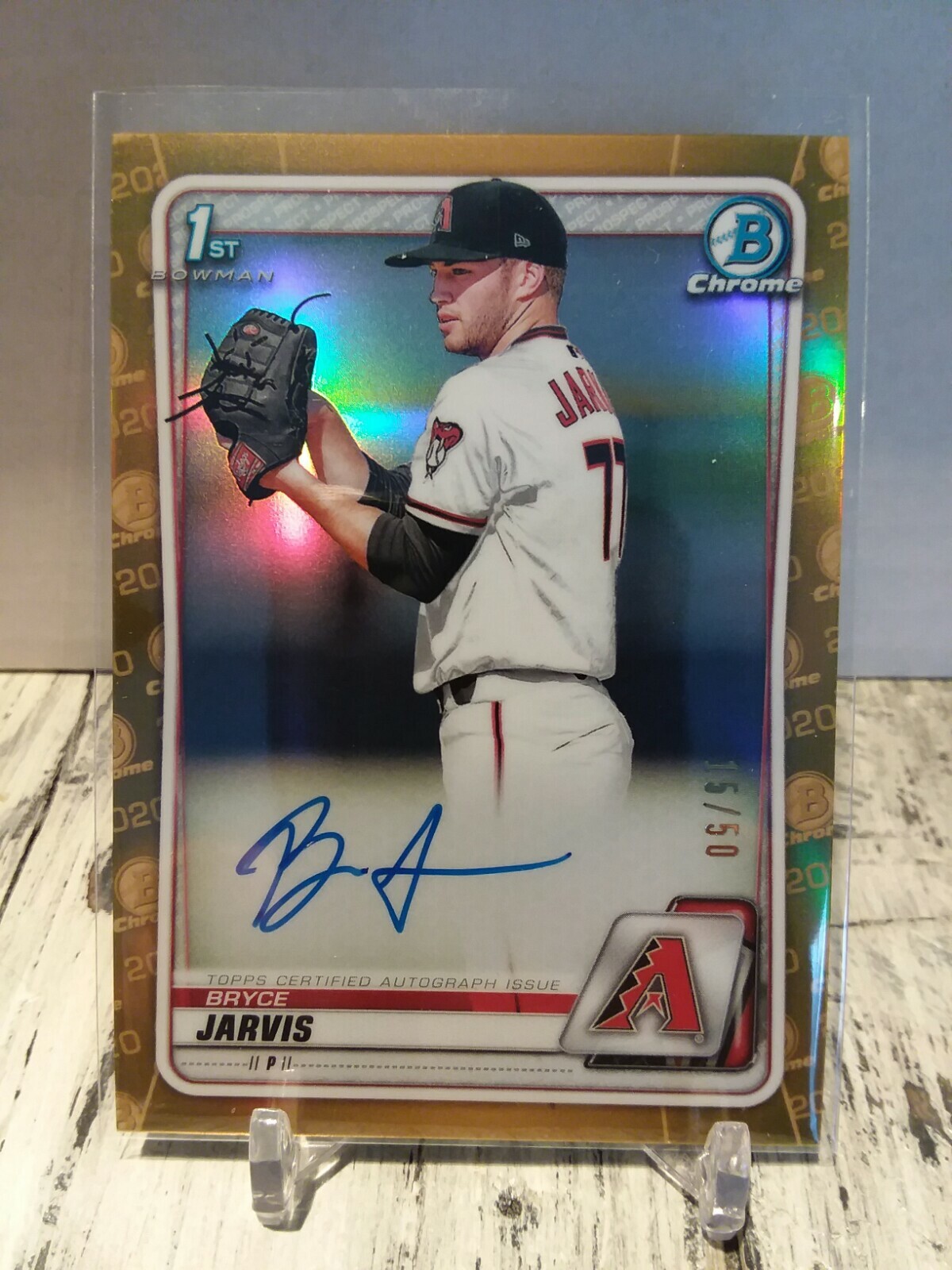 2020 Bowman Chrome 1st Bryce Jarvis Gold Refractor Auto 15/50 DBacks ROOKIE RC
