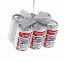 Kurt Adler Budweiser Beer 6 Pack Cans w/ Bow Christmas Holiday Ornament NEW