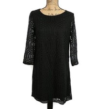 NWT J Crew Womens sz 0 Dress Solid Black Lace Scoop Neck Knee Length Shift