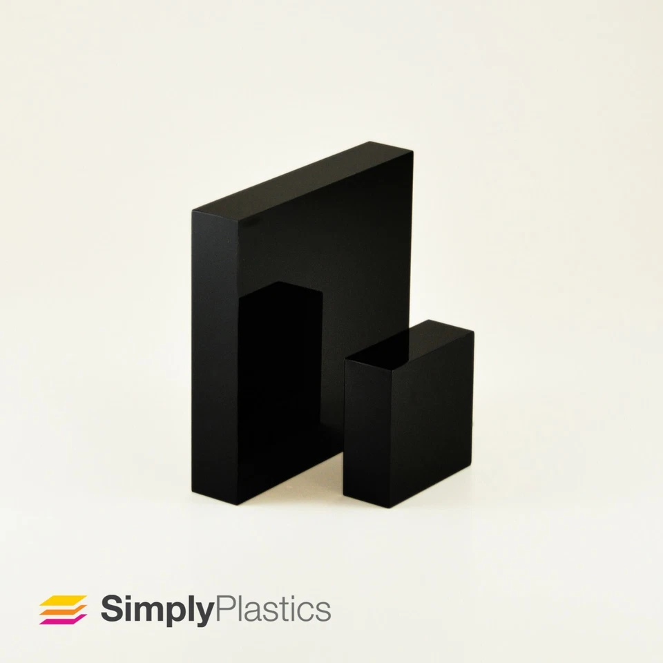 Polished Black Cast Acrylic Plastic Perspex Plexiglass Block / Various Sizes
