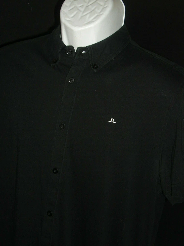 J.Lindeberg Solid Black 100% Cotton S/S Button Ft. Shirt Sz. M Slim Fit - Image 3 of 4