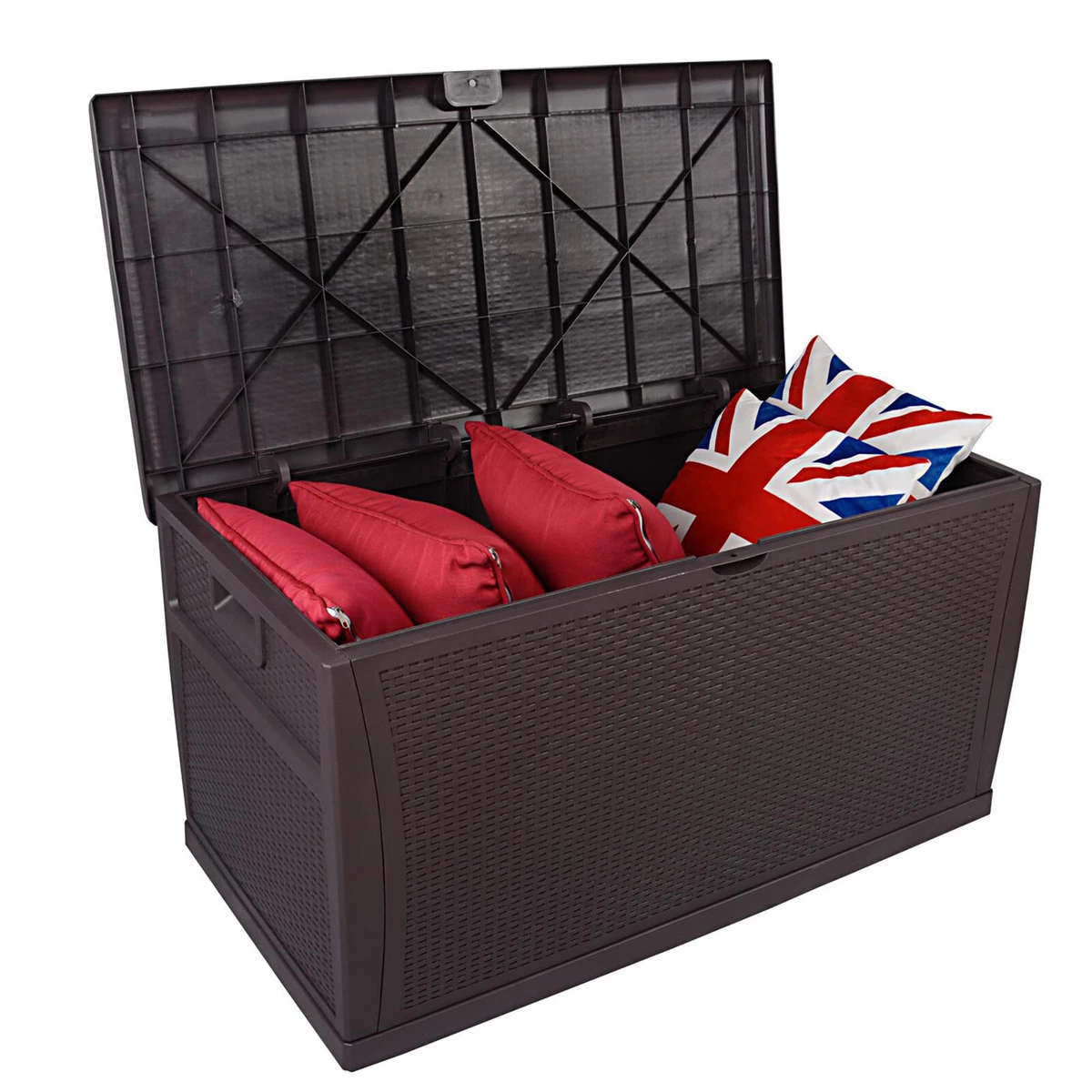 Indoor Outdoor Rattan Weave Effect Garden Storage Box Plastic