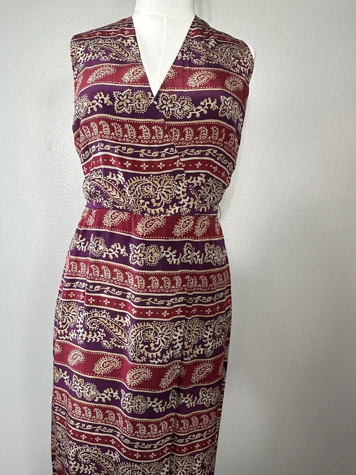Vestido Maggi London Vintage Talla 12 Maxi Seda Cachemira Ligero Envolvente Retro Foto 2 de 4
