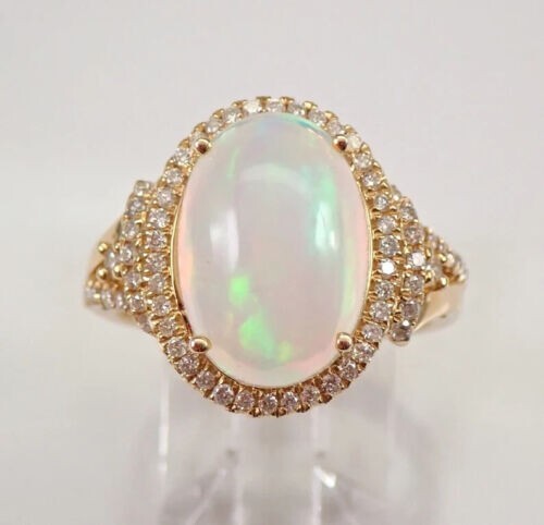 3Ct Oval Natural Fire Opal Halo Engagement Ring 14K Yellow Gold