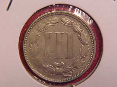1866 THREE CENT NICKEL - NICE COLOR - CH AU - SEE PICS! - (X1619