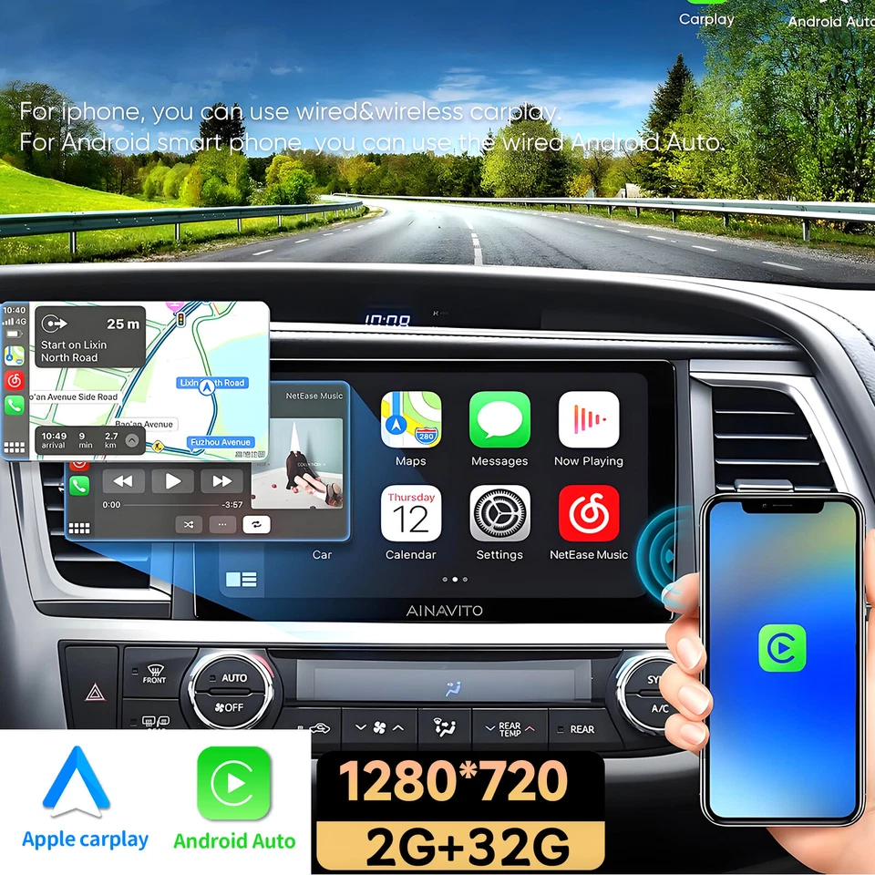 Radio estéreo para automóvil Android 12 GPS navegación cámara CarPlay para Toyota Highlander 2014-2019 Android Foto 3 de 4