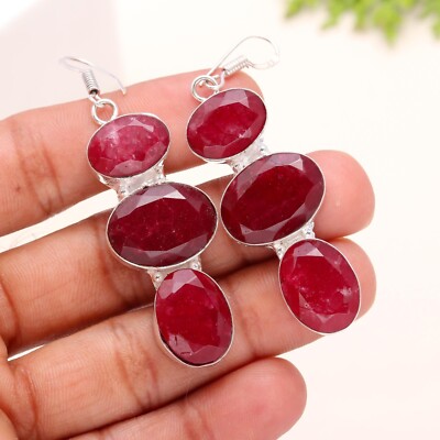 Ruby Lab Created Gemstone Dangle Earring 925 Sterling Silver Jewelry For Gift