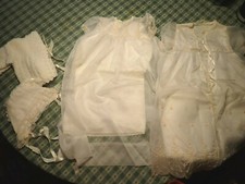 Vintage Christening Baptismal Set Gown 3pc Set White/Ivory plus crochet set
