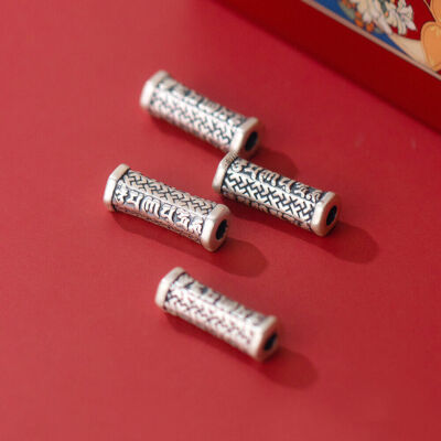 Oxidized Sterling Silver Om Mantra Tube Spacer Bead Charm for