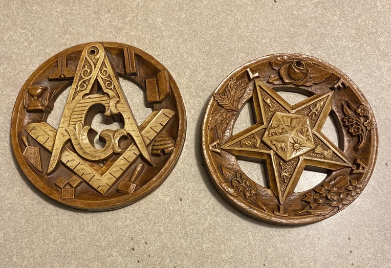 Vintage Masonic Freemason Order of the Eastern Star Wood Round Wall Plaques Lot